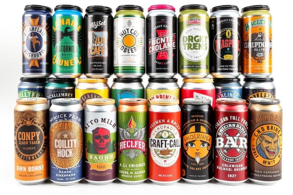Craft beer aluminium cans with creative designs from various microbreweries